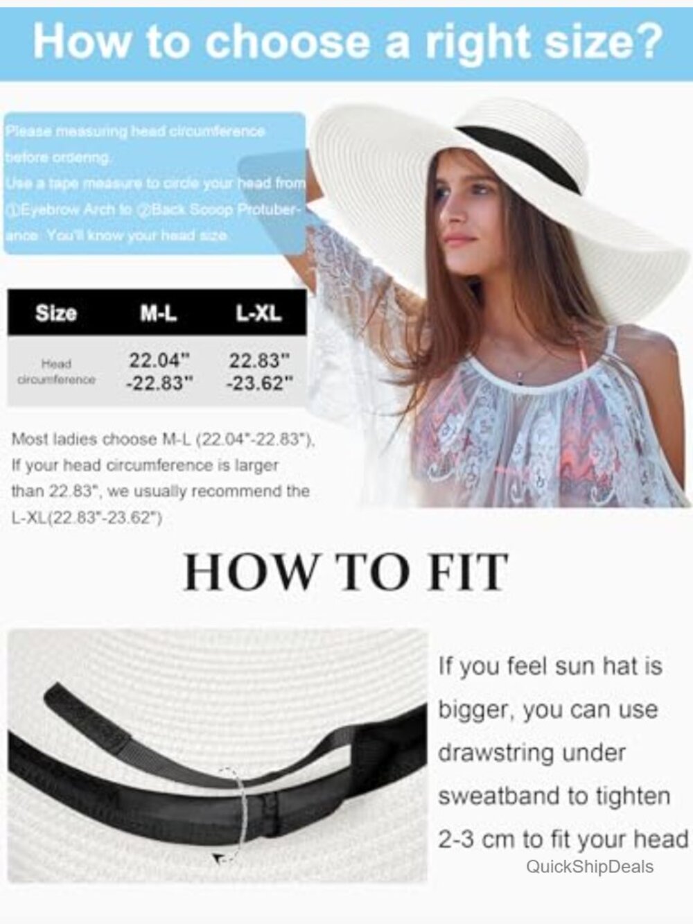 Oversize Wide Brim Floppy Straw Beach Hat UPF 50+ Foldable Roll-Up Sun Hat - Picture 4 of 7